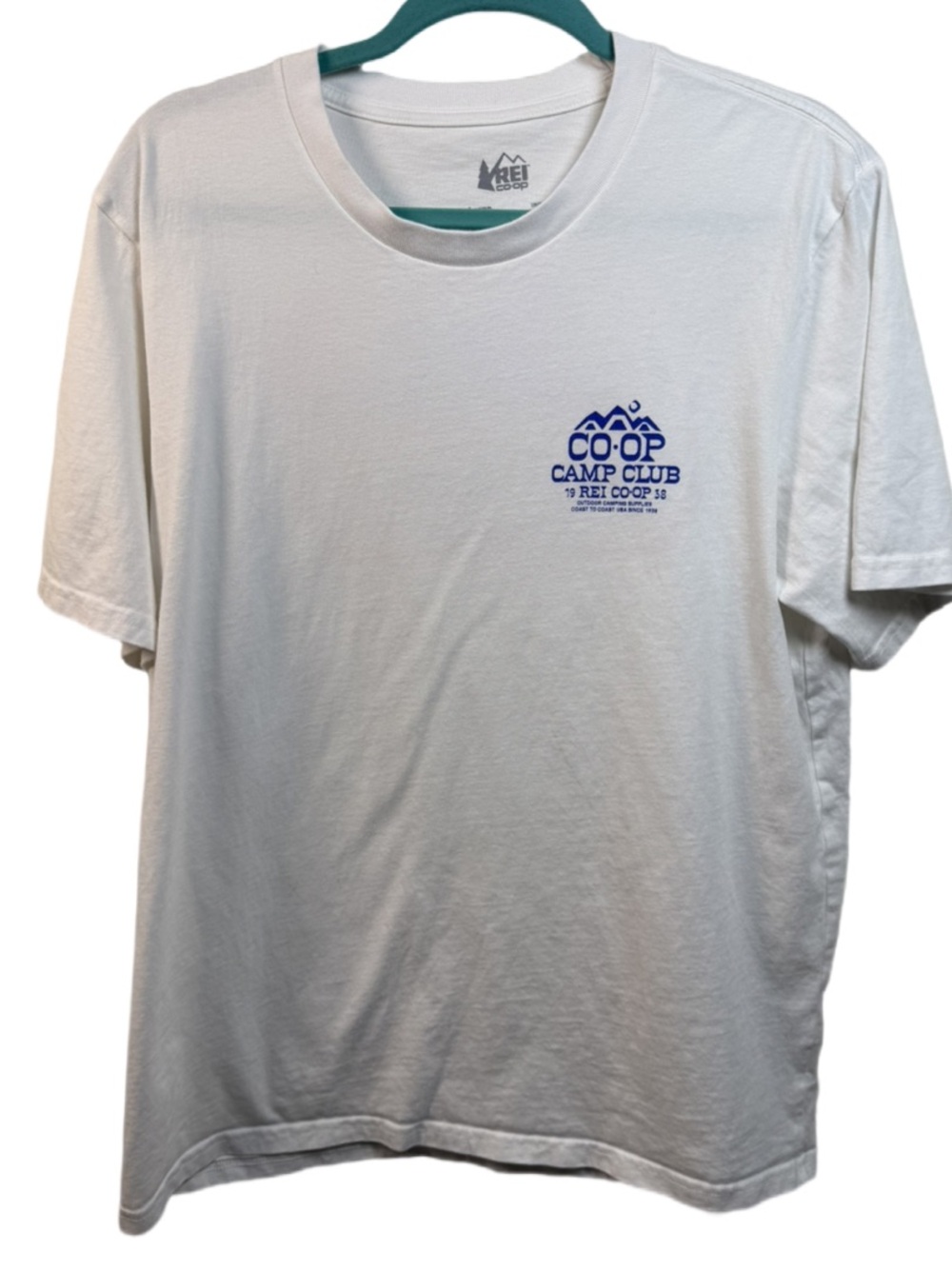 REI White Short-Sleeve Co-op Camp Club Tee with Blue Logo
